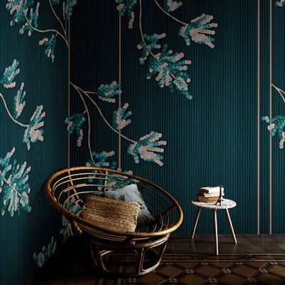 Wallpaper - Blue Embroderet Premium Wallpaper - LA MAISON MURAEM