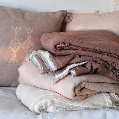 Throw blankets - Celestine cotton gauze throw with sherpa lining - MAISON LILO