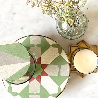 Design objects - Tiled Round Platter Geometric Pattern - ASMA'S CRAFTS