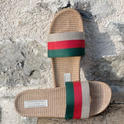 Homewear bien-être - Les Mauricettes de Roland, claquettes homme rayées - LES MAURICETTES