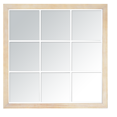 Miroirs - MIROIR 9 VUES BOIS CLAIR ET METAL BLANC 100X100CM - EMDE