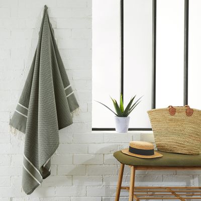 Autres linges de bain - Serviette Fouta Chevron en coton recyclé - BY FOUTAS