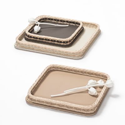 Plateaux - ORSAY PLATEAUX EN CUIR ET ROTIN - PIGMENT FRANCE BY GIOBAGNARA