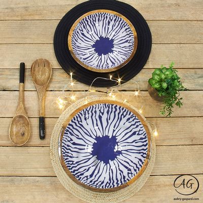 Platter and bowls - Mango tree and blue resin basket - AUBRY GASPARD