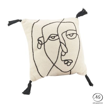 Fabric cushions - Face Line Art Cotton Cushion - AUBRY GASPARD