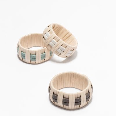 Napkins - ANGLET LEATHER & RATTAN NAPKIN RING - PIGMENT FRANCE BY GIOBAGNARA