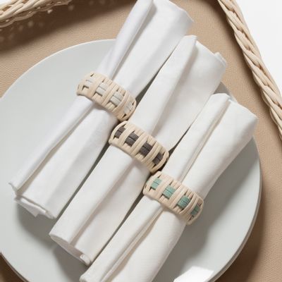 Serviettes - ANGLET ANNEAU DE SERVIETTE EN CUIR ET ROTIN - PIGMENT FRANCE BY GIOBAGNARA