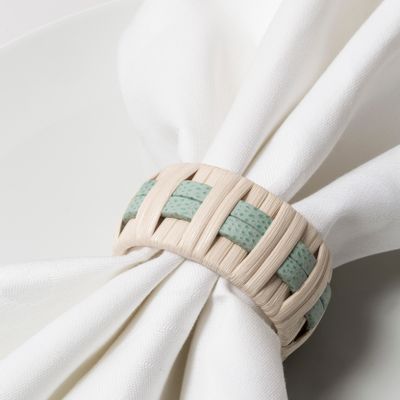 Napkins - ANGLET LEATHER & RATTAN NAPKIN RING - PIGMENT FRANCE BY GIOBAGNARA