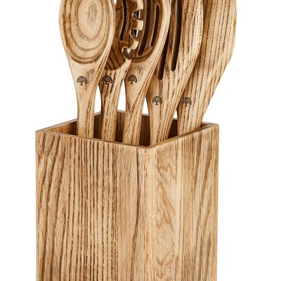 Kitchen utensils - Barbary & Oak Hoxton 5 Piece Ash Wood Utensil Set with Storage Holder - RKW LTD - BARBARY & OAK