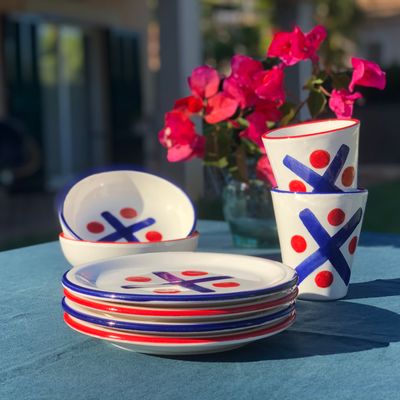 Everyday plates - Tres en Raya Bleu Rouge - plates sets, mugs sets, bowls sets  - AUTHENTIQUE LIVING