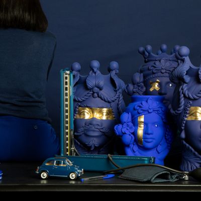 Design objects - SCIACCA MOORISH HEAD VASE. Handmade in Italy, Sicily, 2020 - MOSCHE BIANCHE
