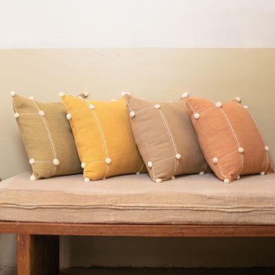 Fabric cushions - LAWALUE Hand Spun Hand Woven Natural Dyed Hand Stitched Cotton Cushion Cover - HER WORKS