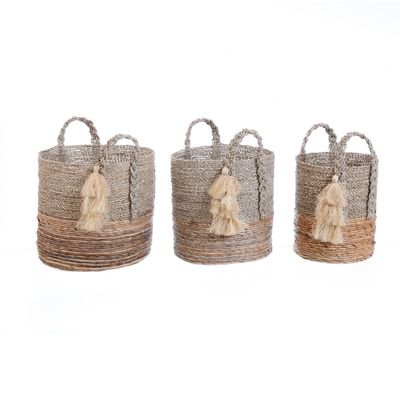 Objets de décoration - ROUND BANANA & PANDAN BASKET SET OF 3PCS - PURE YELLOW