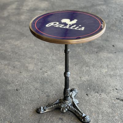 Design objects - Pastis Blue Bistrot Table, 51 cm Diameter, Brass Edge - BONNECAZE ABSINTHE & HOME