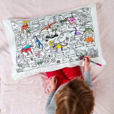 Bed linens - colour & learn dinosaur pillowcase - EATSLEEPDOODLE