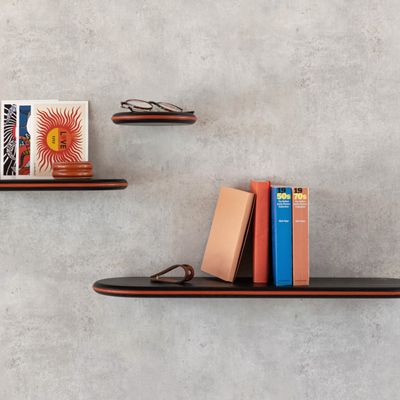 Shelves - Floating shelf black stained ash - leather trim - Set 1 - MADEMOISELLE JO