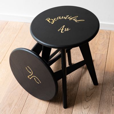 Office seating - Stool or side table ASSY - Black stained ash inlaid with brass - beautiful ass - MADEMOISELLE JO