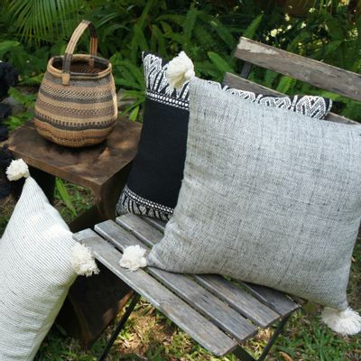 Fabric cushions - Tai Lue Striated Tassel Cushion Cover 40 x 40 cm - TRADITIONAL ARTS AND ETHNOLOGY CENTRE (TAEC)