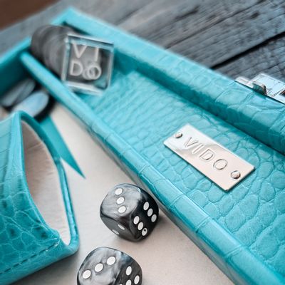 Petite maroquinerie - Backgammon Turquoise - Cuir Vegan Alligator - Medium - VIDO LUXURY BOARD GAMES