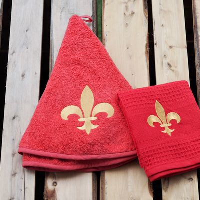 Autres linges de bain - Essuie mains brodé LYS Personnalisable rond 70cm - NATURE A SUIVRE