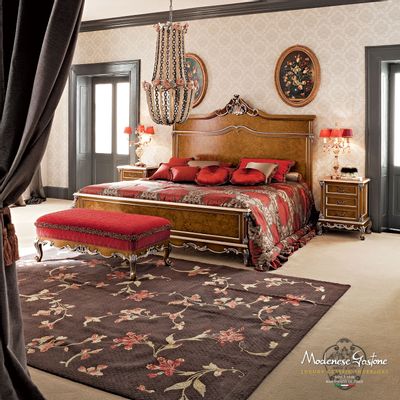 Rideaux et voilages - Lit Double Noyer avec Feuille D'argent - MODENESE LUXURY FURNITURE