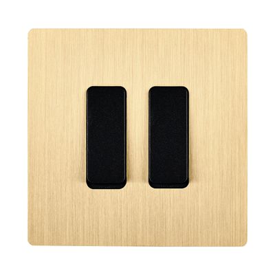 Interrupteurs - 2 Boutons Plats M en noir sur Plaque simple en Laiton Brossé - MODELEC