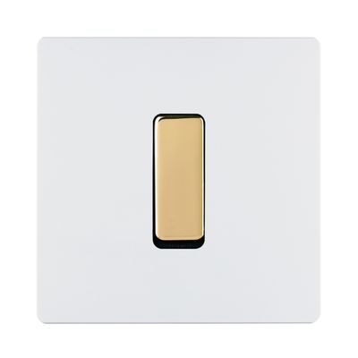 Interrupteurs - Bouton Plat M en Laiton Miroir Vernis sur Plaque Simple en Blanc Mat - MODELEC