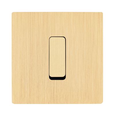 Decorative objects - Flat Button M in Brushed Brass on Single Cover Plate in Brushed Brass - MODELEC
