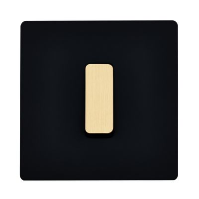 Decorative objects - Flat Button M Brushed Brass on Single Plate in Matte Black - MODELEC