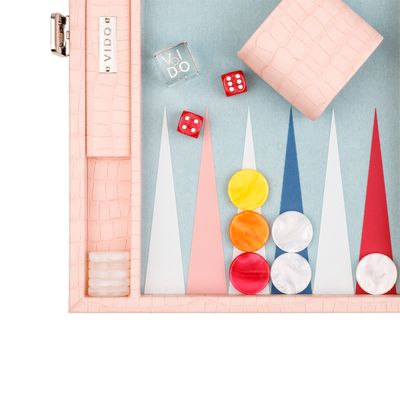 Leather goods - Backgammon Set Pink - Crocodile Vegan Leather - Medium - VIDO LUXURY BOARD GAMES