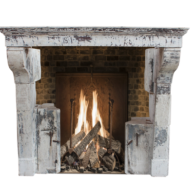 Pièces uniques - Rustic Reclaimed French Feeling Limestone Fireplace - MAISON LEON VAN DEN BOGAERT ANTIQUE FIREPLACES AND RECLAIMED DECORATIVE ELEMENTS