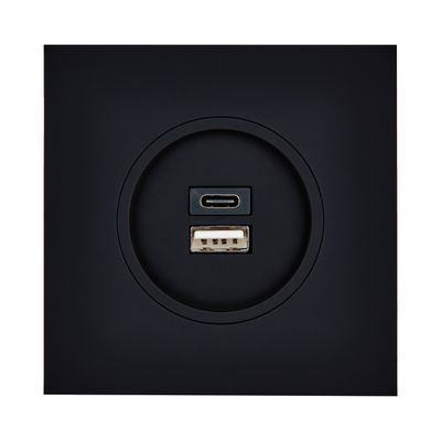 Accessoires de déco extérieure - Prise USB C + USB A Désir en Noir sur Plaque Simple en finition Noir Soft Touch - MODELEC