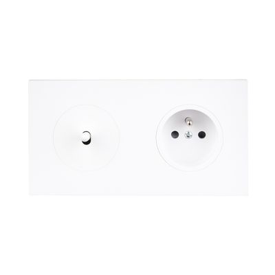 Objets de décoration - Levier et Prise de Courant Désir en blanc sur Plaque Double Horizontale en finition Blanc Soft Touch - MODELEC