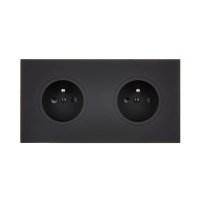 Objets de décoration - 2 Prises de courant Désir en noir sur Plaque Double Horizontale en finition Noir Soft Touch - MODELEC