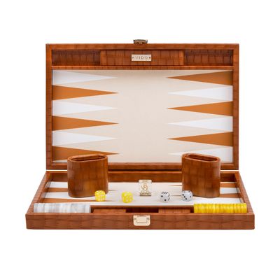 Leather goods - Chestnut brown Backgammon game - Vegan alligator leather - Medium - VIDO LUXURY BOARD GAMES