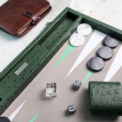 Leather goods - Backgammon Set Green - Ostrich Vegan Leather - Large - VIDO LUXURY BOARD GAMES