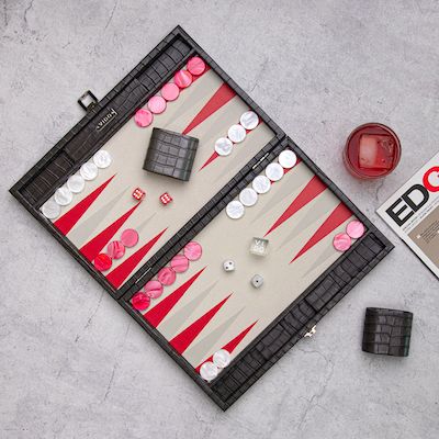 Leather goods - Charcoal Grey Backgammon - Vegan Leather - Large - Board Game - VIDO LUXURY BOARD GAMES