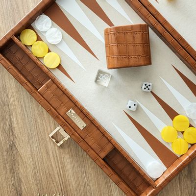 Leather goods - Chestnut brown Backgammon game - Vegan alligator leather - Medium - VIDO LUXURY BOARD GAMES