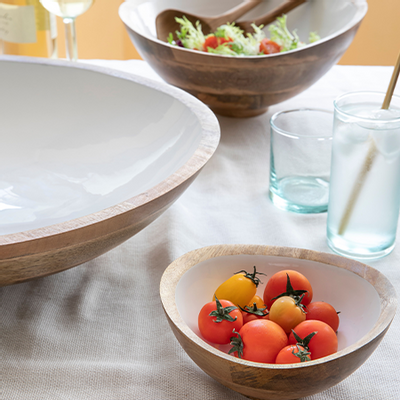 Platter and bowls - Mango Wood & White Enamel Bowls - BE HOME