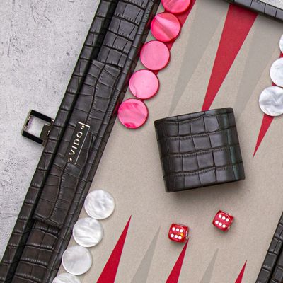 Cadeaux - Backgammon Gris Charbon - Cuir Vegan Alligator - Large - Jeu de Société - VIDO LUXURY BOARD GAMES