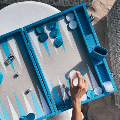Petite maroquinerie - Backgammon Bleu Azur - Cuir Vegan Lézard - Large - VIDO LUXURY BOARD GAMES