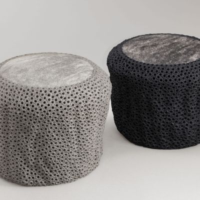 Unique pieces - Pierced Stoneware Stool of Side Table - GILLES CAFFIER