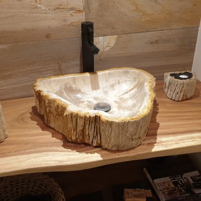 Pièces uniques - Lavabos à mains en bois pétrifié - XYLEIA NATURAL INTERIORS