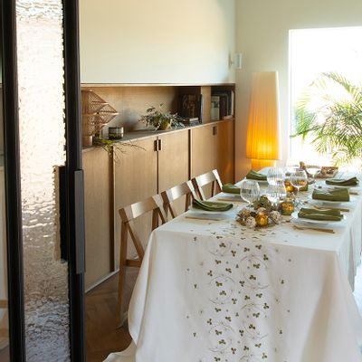 Table linen - Chance Bronze - Embroidered plain linen tablecloth - ALEXANDRE TURPAULT