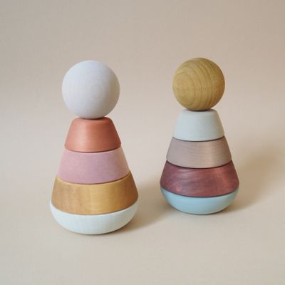 Toys - Wooden stacking Tower - Pastel and Forest: - BRIKI VROOM VROOM