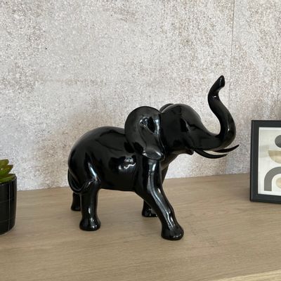 Sculptures, statuettes et miniatures - STATUE ELEPHANT NOIR LAQUE 32X14X26CM - EMDE