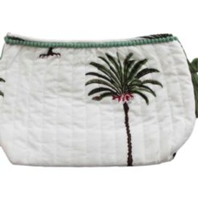 Gifts - Green Palm Tree Print Lined Wash Bag - POWELL CRAFT