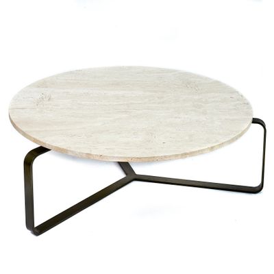 Coffee tables - Lora 1000Ø x 350mmH - New Bronze frame with Travertin top - DURAN INTERIORS