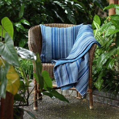 Throw blankets - Stripy Handwoven Natural Dye Cotton Throw - OCK POP TOK