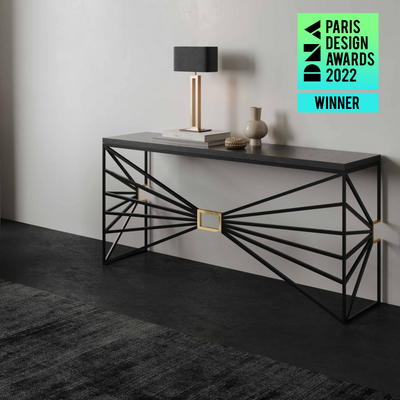 Consoles - SOLIS - l'élégante console en béton au design ARTDECO - raffinée avec des feuilles dorées - CO33 EXKLUSIVE BETONMÖBEL